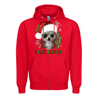 Red feliz navidad skull cactus Zipper Hoodie - JahusDesignShop