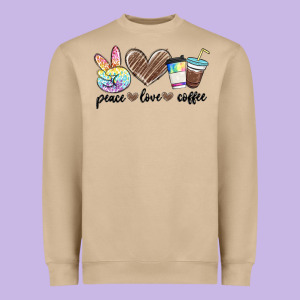 Peace Love Coffee Heavyweight Sweatshirt Designed By Maliassmallbusiness