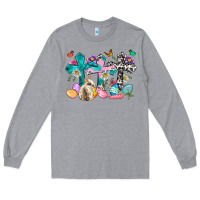 Heather Grey Western rabbit with Cross and flowers Long Sleeve Tee - Neo Western
