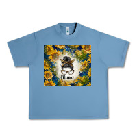 Pebble Blue sunflowers messy bun mama Urban Heavy Tee - BarkalooDesign