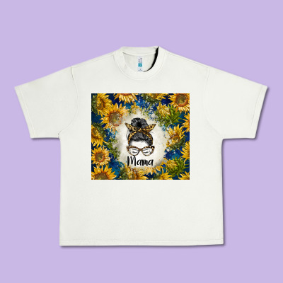 Sunflowers Messy Bun Mama Urban Heavy Tee Designed By Barkaloodesign