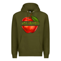 Army Green teacher life with apple Premium Hoodie - NancyCooperArtShop