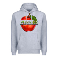 Heather Grey teacher life with apple Premium Hoodie - NancyCooperArtShop