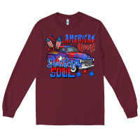 Burgundy American heart southern soul truck 4th of july Long Sleeve Tee - CowGirlArtShop