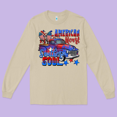 American Heart Southern Soul Truck 4th Of July Long Sleeve Tee Designed By Cowgirlartshop
