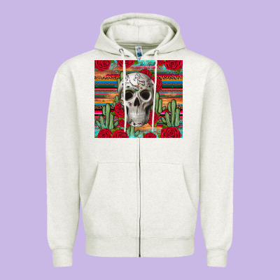 Skull Cactus Zipper Hoodie Designed By Jahusdesignshop