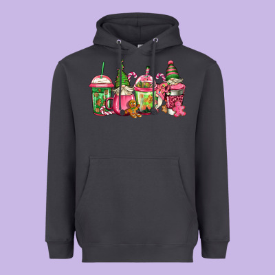 Pink Christmas Gnomes Coffee Cups Heavyweight Hoodie Designed By Jasminsmagicworld