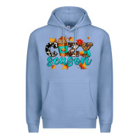 Colony Blue cozy season with coffee cup Premium Hoodie - AdoDesignShop