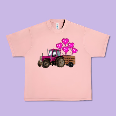 Valentine's Day Pink Tractor With Pin Heart Balloons Urban Heavy Tee Designed By Ranaportraitstore