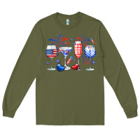 Army Green 4th of July wine glasses Long Sleeve Tee - Neo Western
