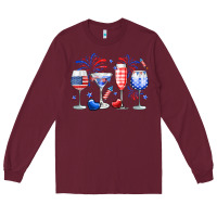 Burgundy 4th of July wine glasses Long Sleeve Tee - Neo Western