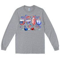 Heather Grey 4th of July wine glasses Long Sleeve Tee - Neo Western