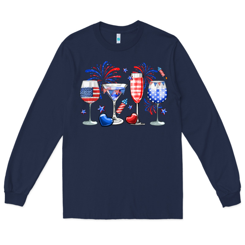 4th Of July Wine Glasses Long Sleeve Tee by Neo Western | Teevron