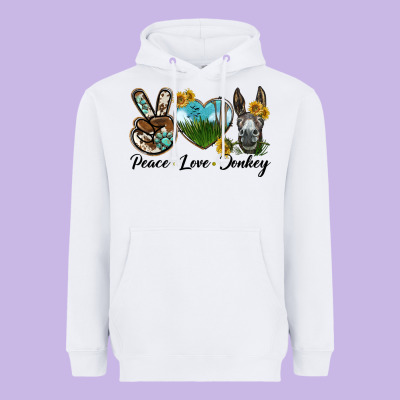 Peace Love Donkey Head Heavyweight Hoodie Designed By Lillyallendesigns