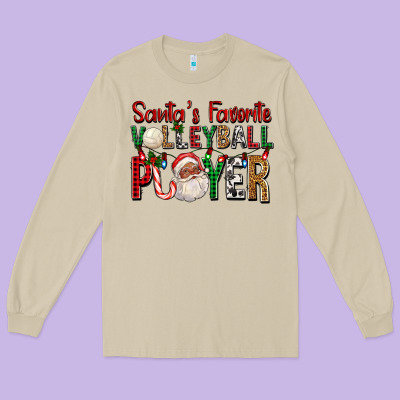 Afro Santa's Favorite Volleyball Player For Christ Long Sleeve Tee Designed By Fadigitalartstudio