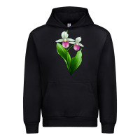 Black Pink And White Lady's Slipper Flower Urban Hoodie - LillyAllenDesigns