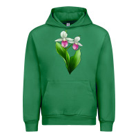 Emerald Pink And White Lady's Slipper Flower Urban Hoodie - LillyAllenDesigns