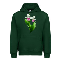 Forest Green Pink And White Lady's Slipper Flower Urban Hoodie - LillyAllenDesigns