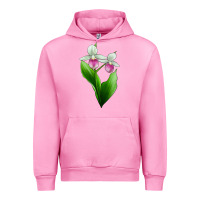 Fuchsia Pink Pink And White Lady's Slipper Flower Urban Hoodie - LillyAllenDesigns