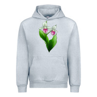 Heather Grey Pink And White Lady's Slipper Flower Urban Hoodie - LillyAllenDesigns
