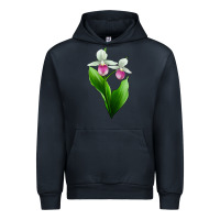 Navy Pink And White Lady's Slipper Flower Urban Hoodie - LillyAllenDesigns
