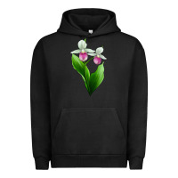 Pigment Black Pink And White Lady's Slipper Flower Urban Hoodie - LillyAllenDesigns