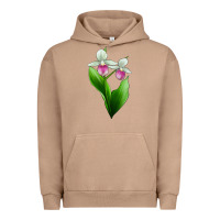 Pigment Burro Pink And White Lady's Slipper Flower Urban Hoodie - LillyAllenDesigns