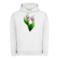 Pigment Lunar Rock Pink And White Lady's Slipper Flower Urban Hoodie - LillyAllenDesigns