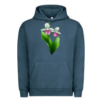 Pigment Midnight Navy Pink And White Lady's Slipper Flower Urban Hoodie - LillyAllenDesigns