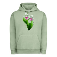 Pigment Oil Green Pink And White Lady's Slipper Flower Urban Hoodie - LillyAllenDesigns
