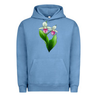 Pigment Pebble Blue Pink And White Lady's Slipper Flower Urban Hoodie - LillyAllenDesigns