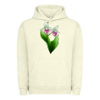 Pigment Pistachio Pink And White Lady's Slipper Flower Urban Hoodie - LillyAllenDesigns