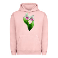Pigment Salmon Pink And White Lady's Slipper Flower Urban Hoodie - LillyAllenDesigns