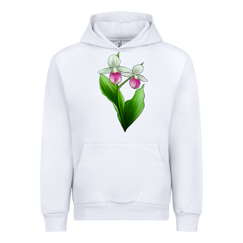 Pink And White Lady's Slipper Flower Urban Hoodie by LillyAllenDesigns | Teevron