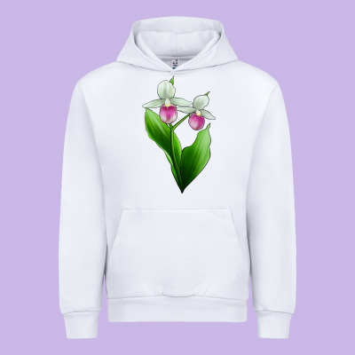 Pink And White Lady's Slipper Flower Urban Hoodie Designed By Lillyallendesigns
