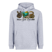 Heather Grey Peace Love Crocodile Heavyweight Hoodie - LillyAllenDesigns