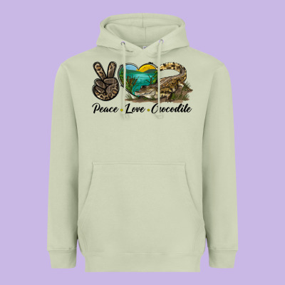Peace Love Crocodile Heavyweight Hoodie Designed By Lillyallendesigns