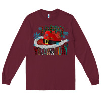 Burgundy happy yeehawliday Long Sleeve Tee - CowhideDigitalArt