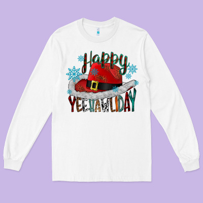 Happy Yeehawliday Long Sleeve Tee Designed By Cowhidedigitalart