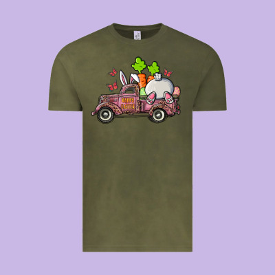 Vintage Tee happy easter pink truck with bunny