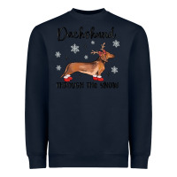 Navy dachshund through the snow Heavyweight Sweatshirt - MaliasSmallBusiness
