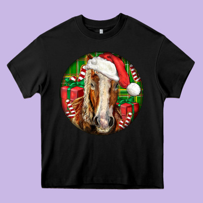 Belgian Horse  Christmas Heavy Core Tee Designed By Lillyallendesigns