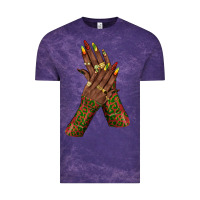 Cloud Purple juneteenth nail art with afro hand Vintage Tee - texasbilliewilder