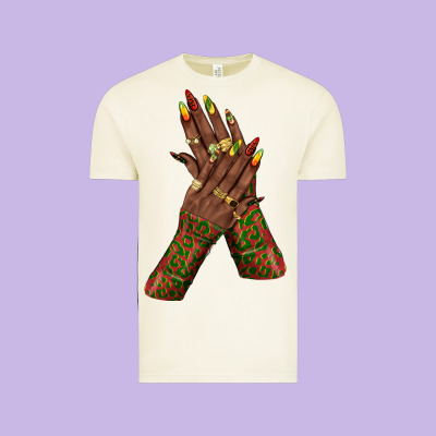 Vintage Tee juneteenth nail art with afro hand