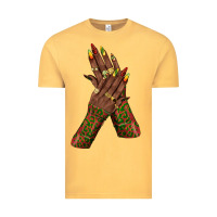 Vintage Mustard juneteenth nail art with afro hand Vintage Tee - texasbilliewilder