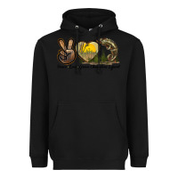Black Peace Love Green Chameleon Lizard Heavyweight Hoodie - LillyAllenDesigns