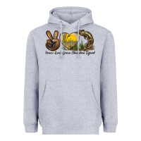 Heather Grey Peace Love Green Chameleon Lizard Heavyweight Hoodie - LillyAllenDesigns