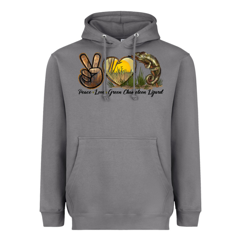 Peace Love Green Chameleon Lizard Heavyweight Hoodie by LillyAllenDesigns | Teevron