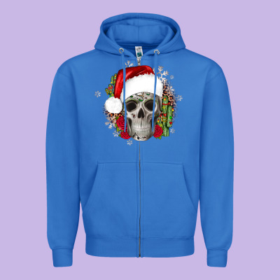 Skull Christmas Cactus Zipper Hoodie Designed By Jahusdesignshop