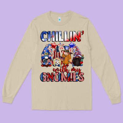 Chillin' With My Gnomies 4th Of July Long Sleeve Tee Designed By Cowgirlartshop
